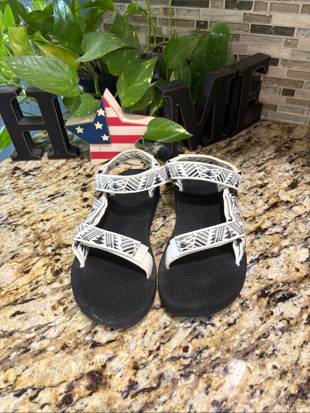 Teva Black Sandals with White Aztec Straps